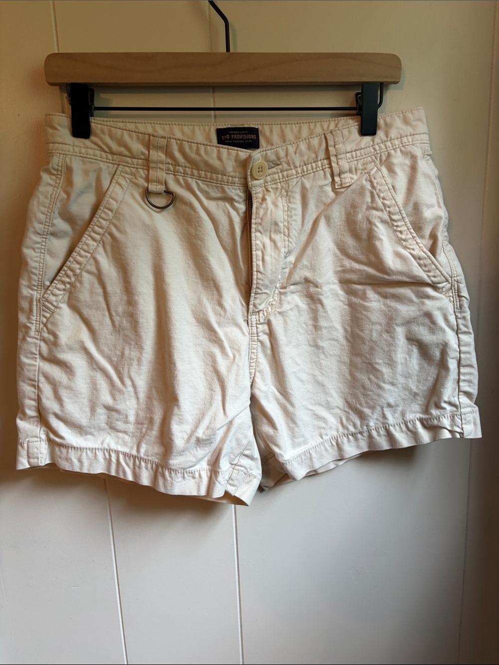 Casual Cream Cotton Bermuda Shorts with Utility Ring
